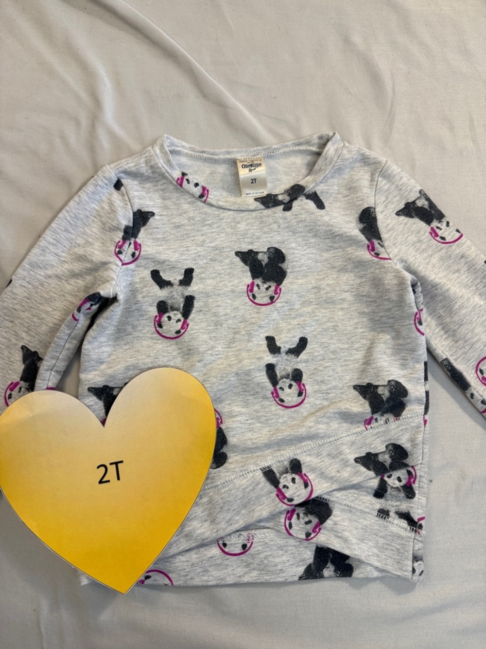 OshKosh B'gosh - 2T - Grey Panda Print Long Sleeve Shirt